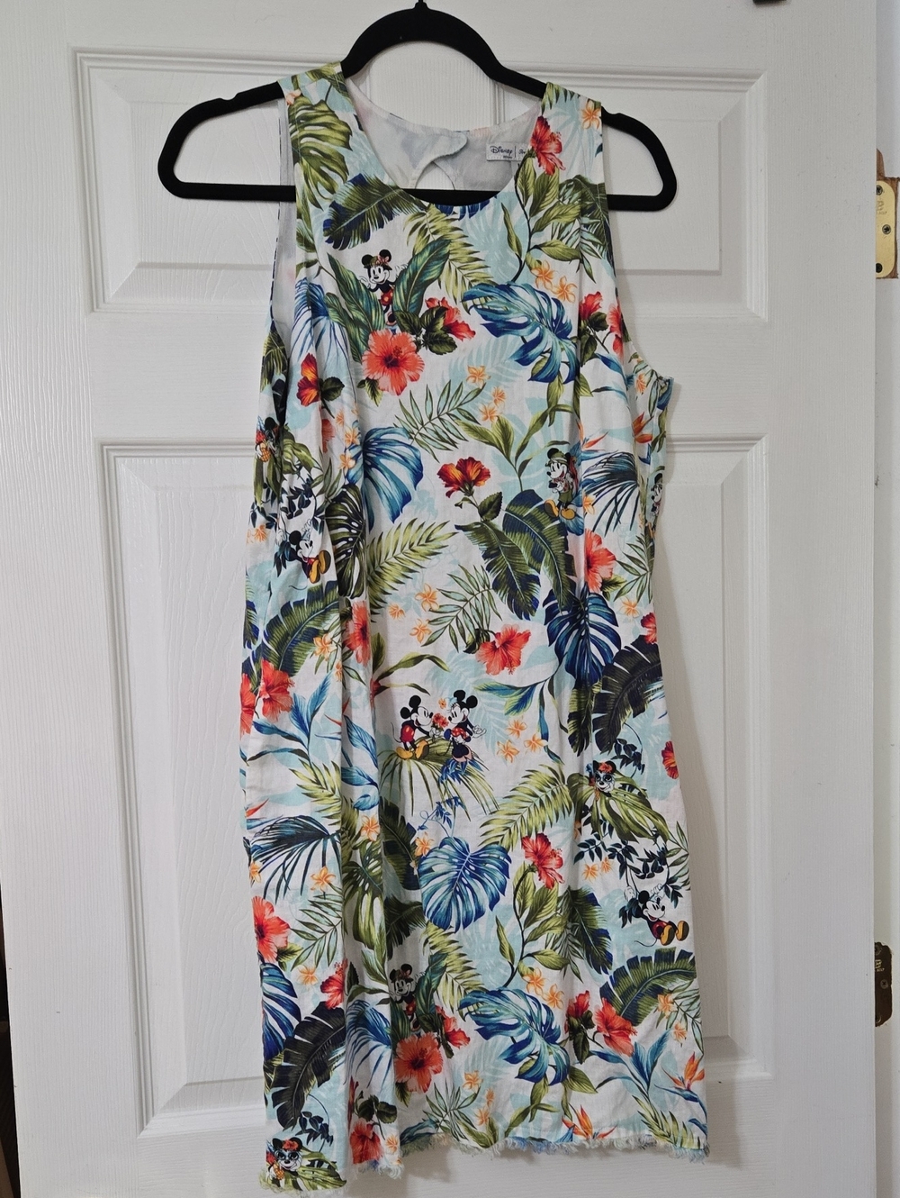 Disney White Tropical Mickey Tank Dress with Multicolor Floral Print